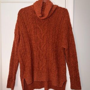 Joie Cable-Knit Cowl Neck Sweater - Rust Orange
